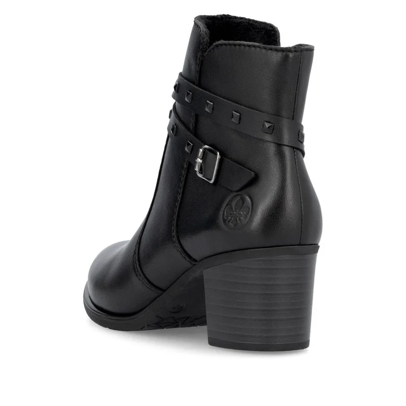 Rieker Damen Modische Stiefelette mit Fleecefutter und Absatz aus Leder - Schwarz