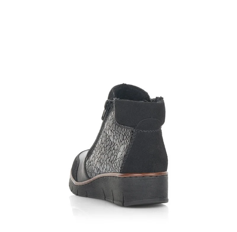 Rieker Damen-Stiefelette mit Keilabsatz und Fleecefutter - Schwarz