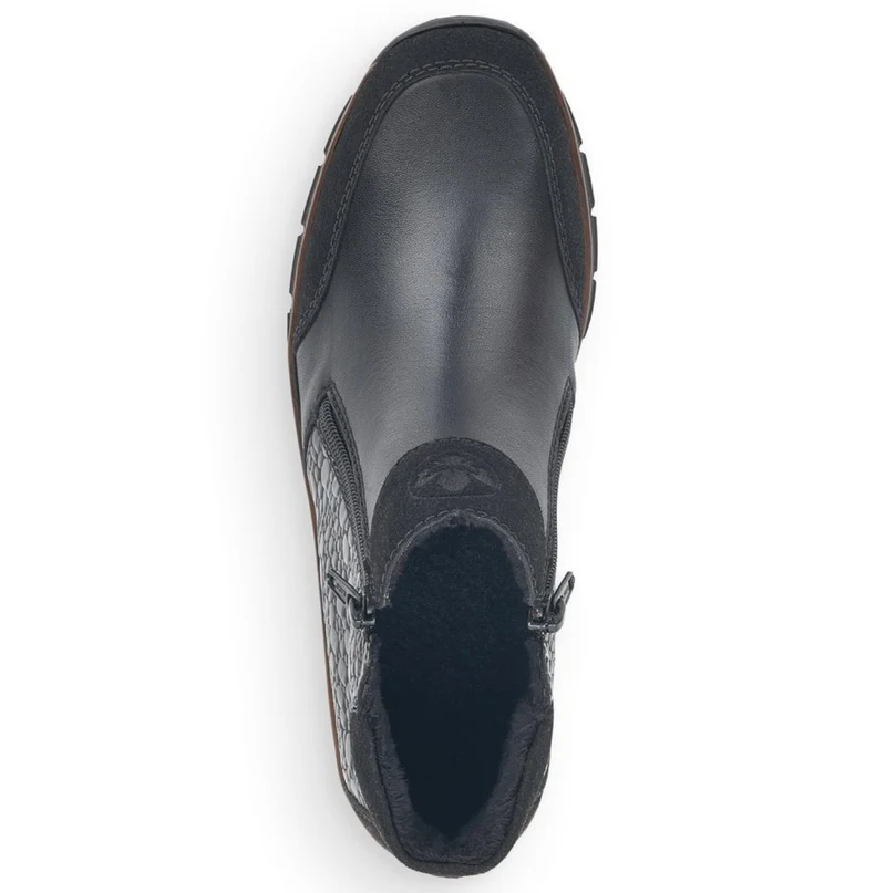 Rieker Damen-Stiefelette mit Keilabsatz und Fleecefutter - Schwarz