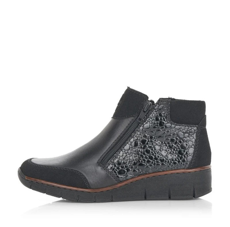 Rieker Damen-Stiefelette mit Keilabsatz und Fleecefutter - Schwarz