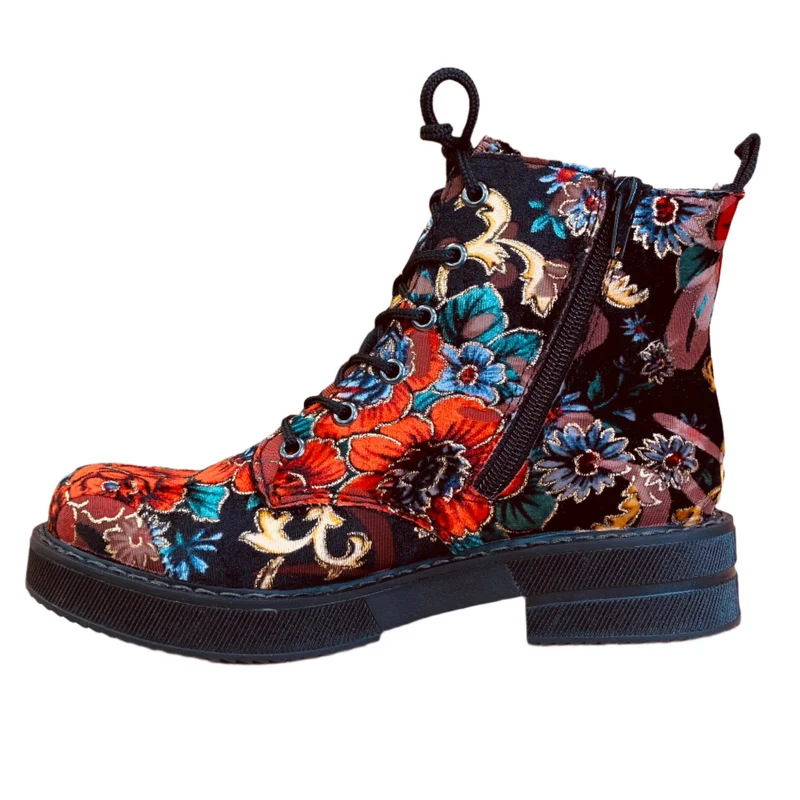 Rieker Damen-Stiefelette mit Blumenmuster und Fleecefutter - Schwarz