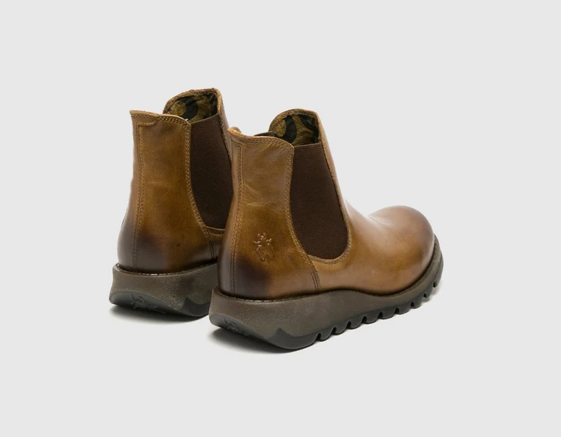 Fly London Damen-Stiefelette „Salv Rug“ aus Leder – Kamel