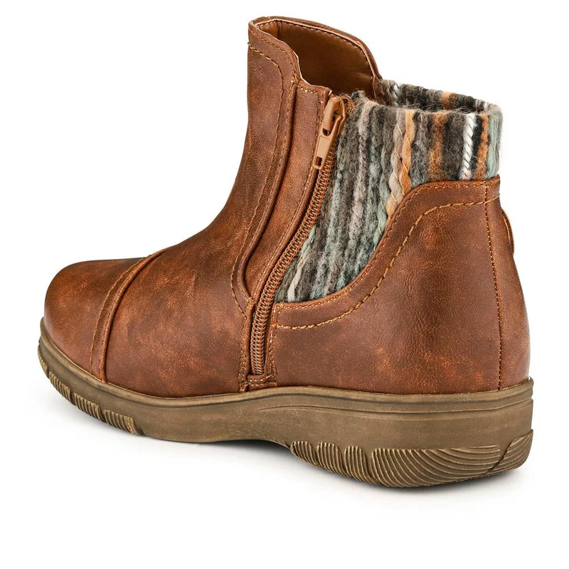 Extra-Wide Knitted Cuff Ankle Boots - CLARISA / 326 581 - Tan