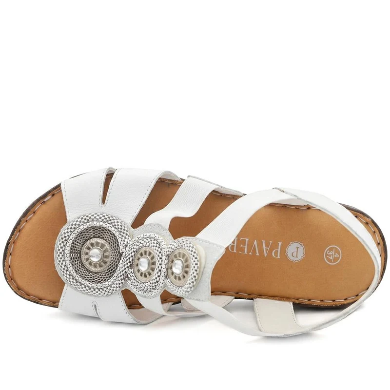 Leather Elasticated Sandals - LUCK41000 / 327 425 - White Multi