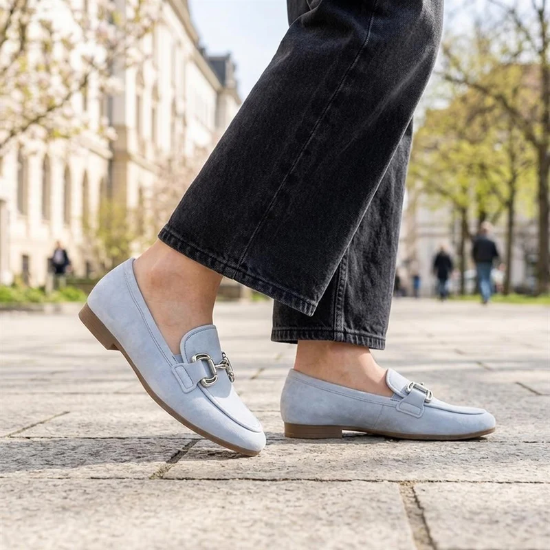 Gabor Wide Fit Leather Loafers With Chrome Snaffle - GABC44519 / 330 320 - Pale Blue