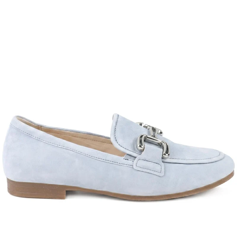 Gabor Wide Fit Leather Loafers With Chrome Snaffle - GABC44519 / 330 320 - Pale Blue