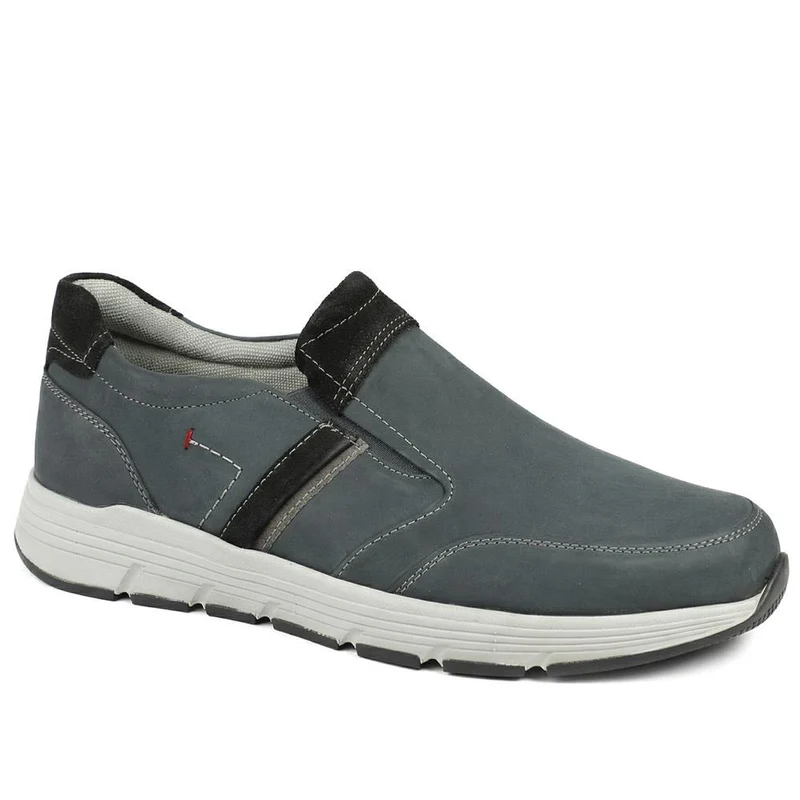 Wide-Fit Slip-On Leather Shoes - PARK41037 / 327 280 - Navy