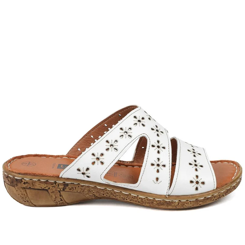 Cushioned Leather Mule Sandals - HAK43002 / 329 317 - White