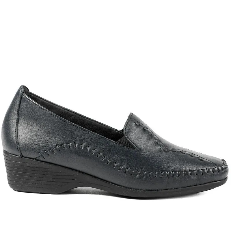 Leather Wedge Loafers - MOEN43004 / 329 555 - Navy