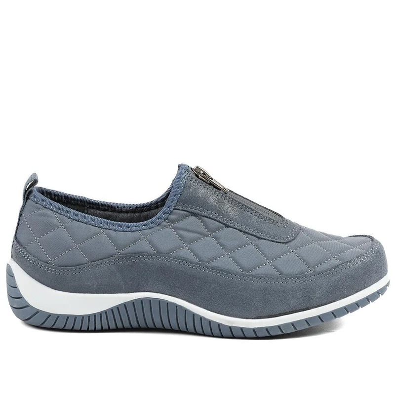 Wide Fit Leather Slip-On Shoes With Zip Fastening - BRK42019 / 328 406 - Denim