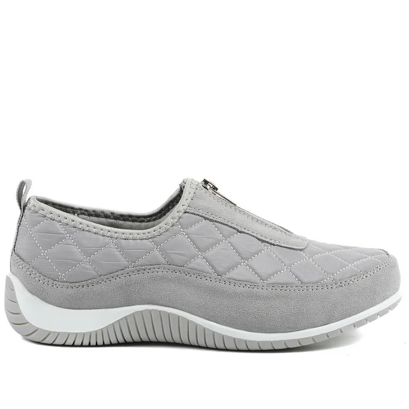 Wide Fit Leather Slip-On Shoes With Zip Fastening - BRK42019 / 328 406 - Light Grey