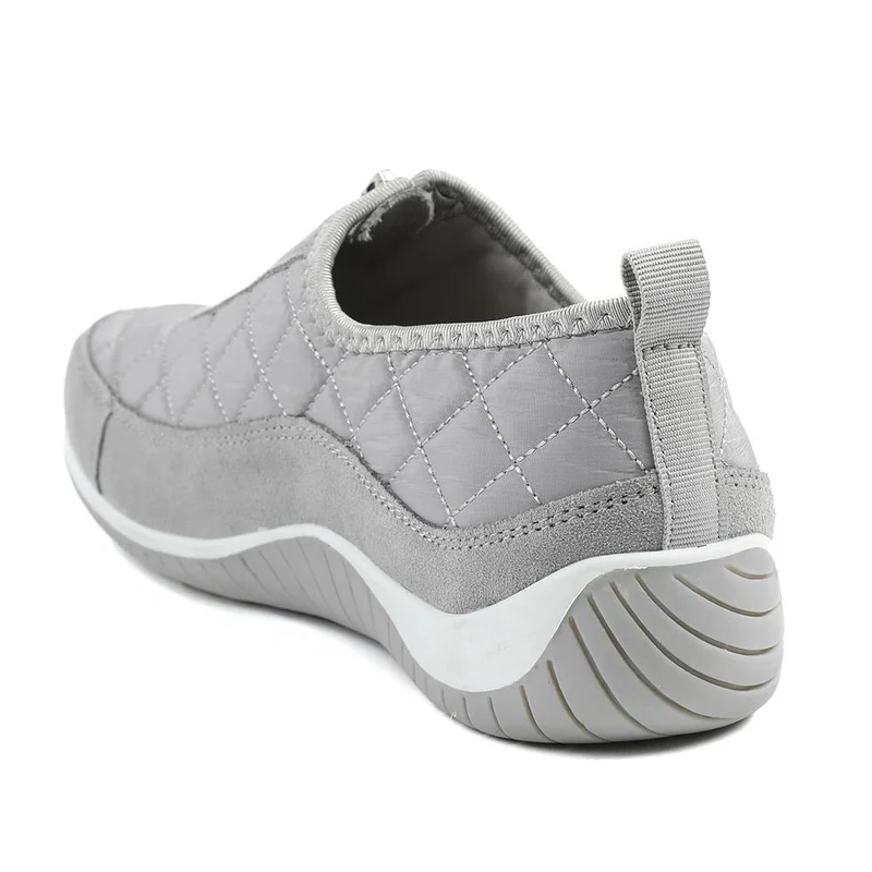 Wide Fit Leather Slip-On Shoes With Zip Fastening - BRK42019 / 328 406 - Light Grey