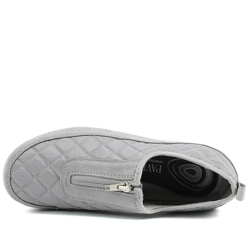 Wide Fit Leather Slip-On Shoes With Zip Fastening - BRK42019 / 328 406 - Light Grey