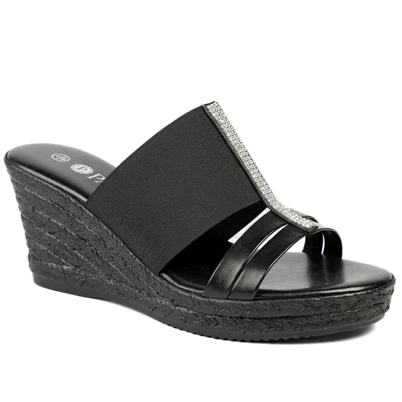 Metallic Wedge Espadrilles - CLUBS37003 / 323 836 - Black