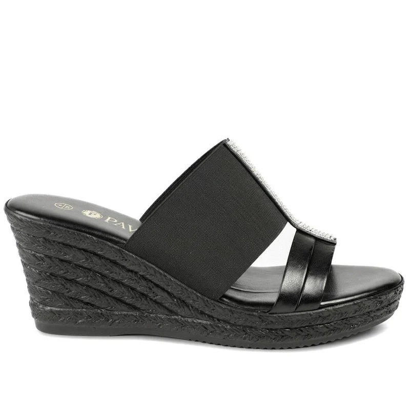 Metallic Wedge Espadrilles - CLUBS37003 / 323 836 - Black
