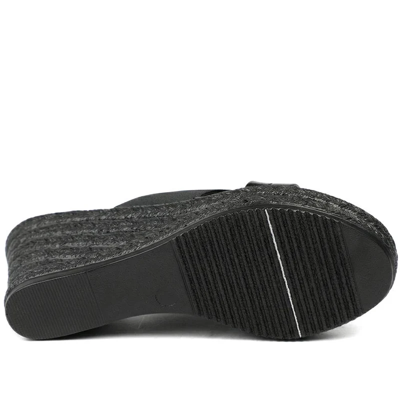 Metallic Wedge Espadrilles - CLUBS37003 / 323 836 - Black