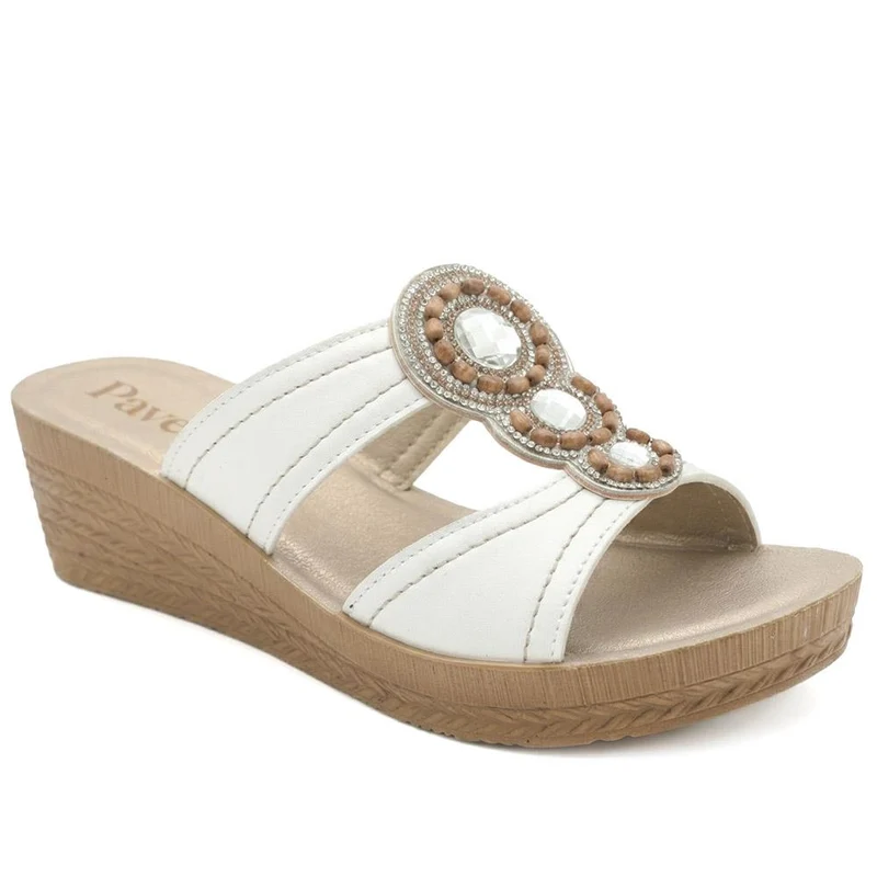 Jewelled Wedge Heel Mule Sandals - INB43000 / 329 127 - White