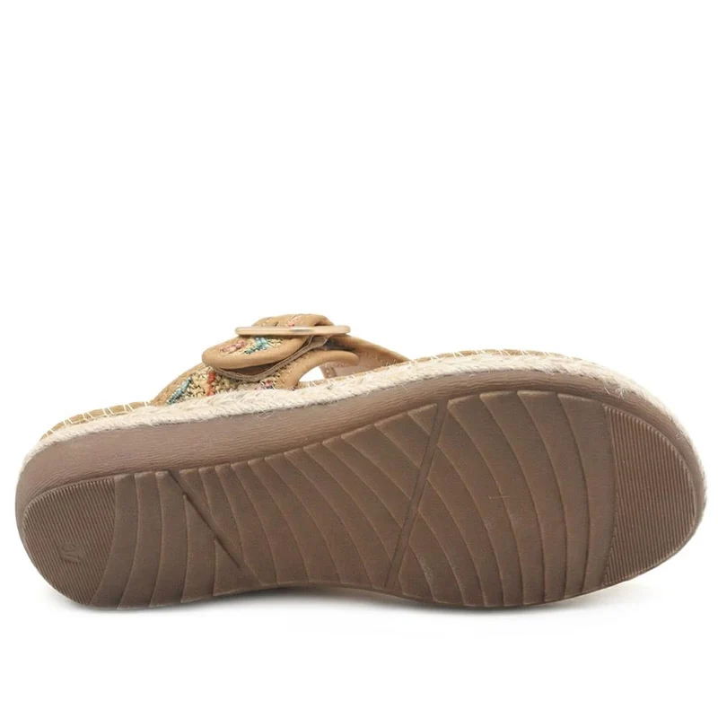 Buckle Detail Fabric Toe Post Sandals - BAIZH43033 / 328 985 - Tan Multi