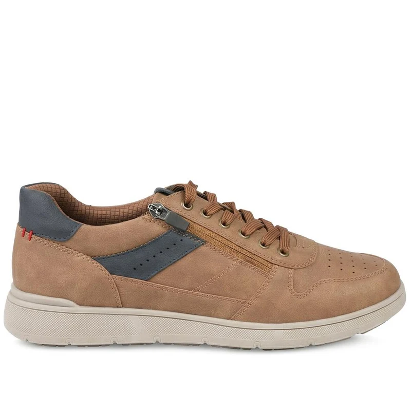 Wide Fit Zip & Lace Casual Trainers - GANG43004 / 329 271 - Tan