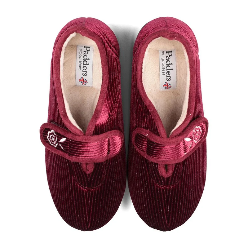 Padders Ladies Slippers 2E Fit Vulcanised - CAMILLA - Camilla / null - Winter Red Sparkle Cord