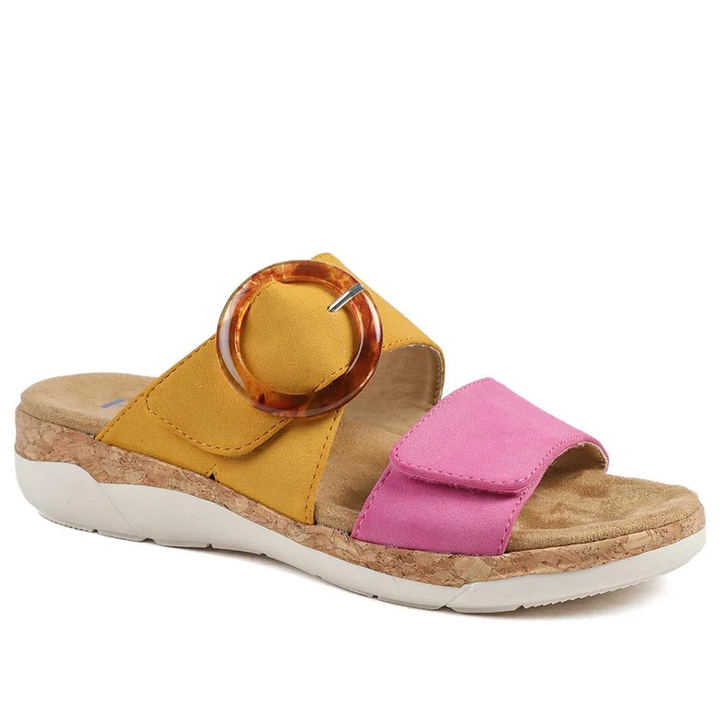 Dual Adjustable Fasten Mule Sandals - WBINS43013 / 329 089 - Mustard-Pink