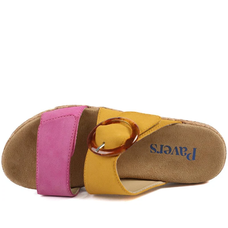 Dual Adjustable Fasten Mule Sandals - WBINS43013 / 329 089 - Mustard-Pink