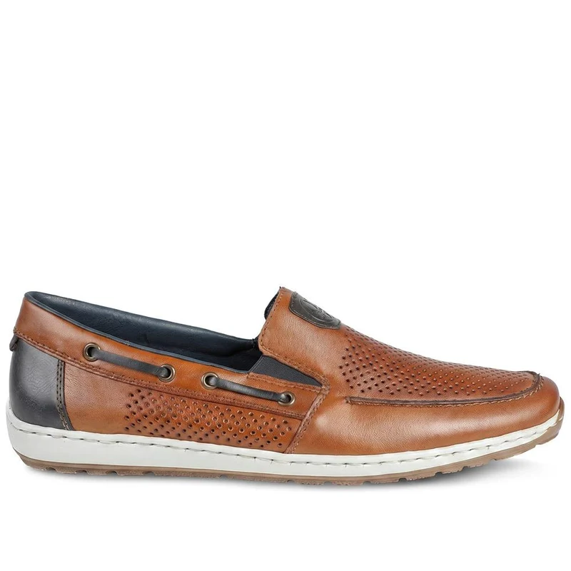 Rieker Leather Slip On Deck Shoes - RKR43588 / 329 541 - Tan