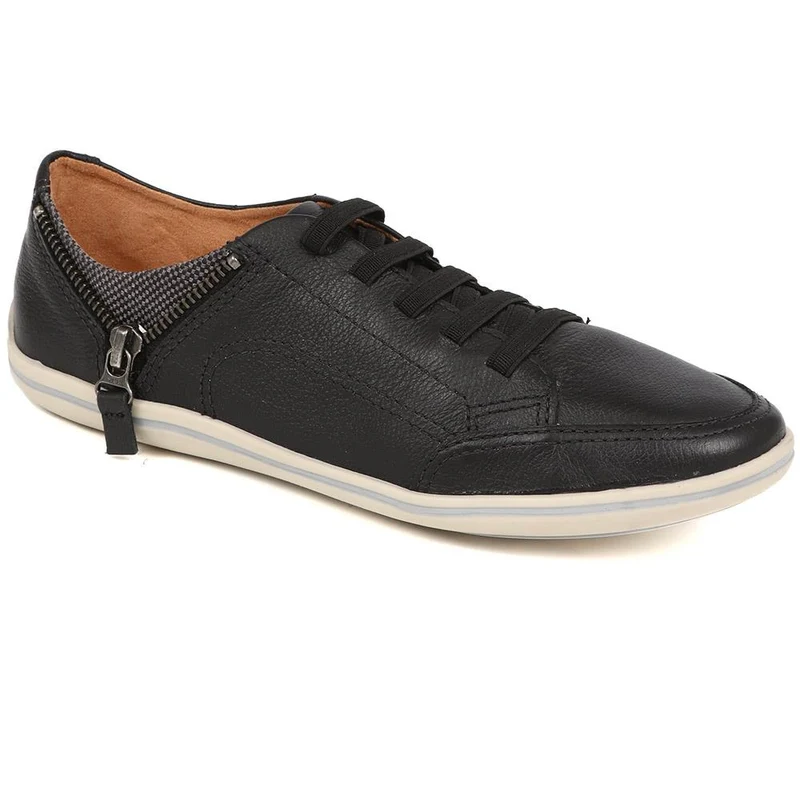 Leather Trainer with Zip Detail - BOT25018 / 309 566 - Black