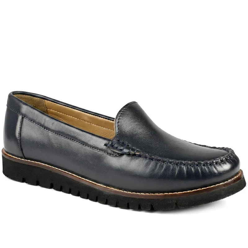Casual Leather Moccasins - MOEN43007 / 329 557 - Navy