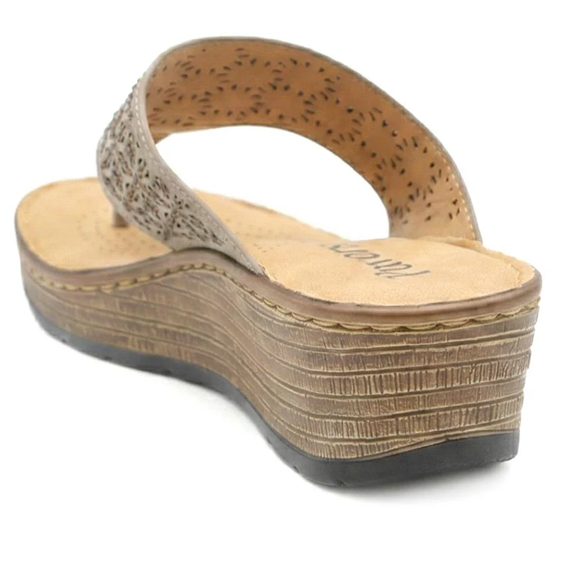 Laser Cut Breathable Toe Post Sandals - BAIZH43032 / 328 986 - Taupe