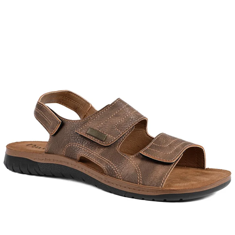 Touch Fasten Casual Sandals with Flat Heels - INB43014 / 329 216 - Brown