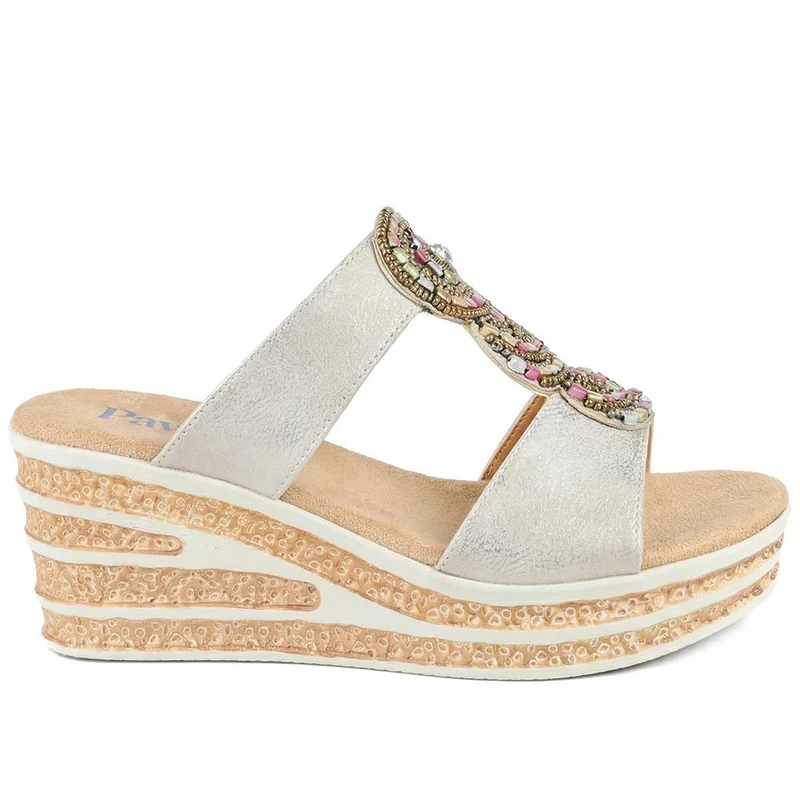 Wedge Heel Jewelled Sandals - WBINS43087 / 329 160 - Soft Gold