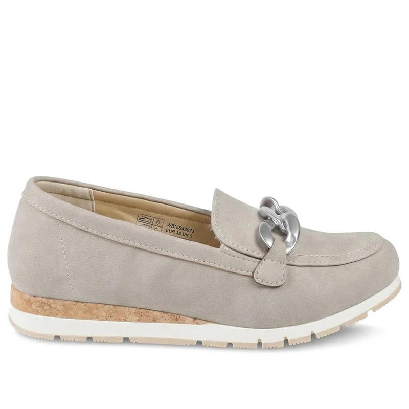 Wide Fit Memory Foam Wedged Loafers - WBINS43073 / 329 003 - Beige