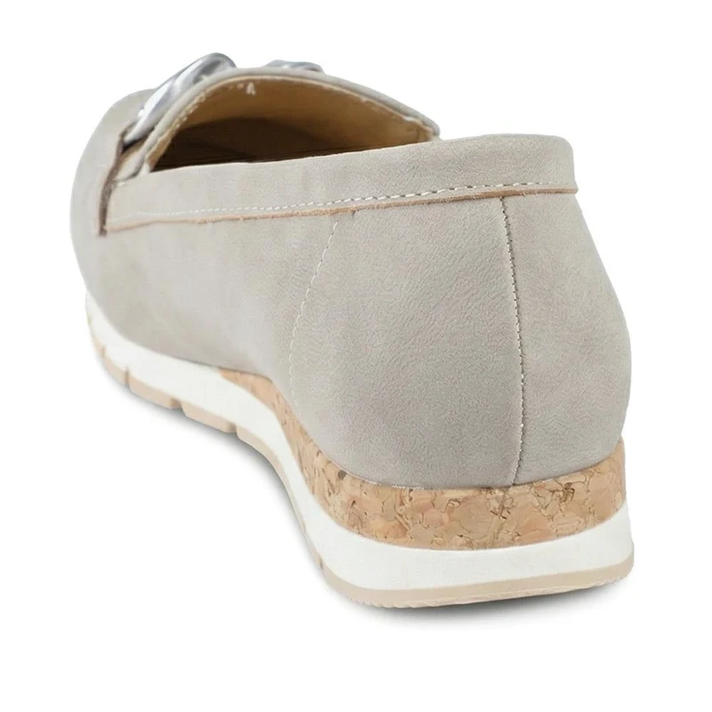 Wide Fit Memory Foam Wedged Loafers - WBINS43073 / 329 003 - Beige
