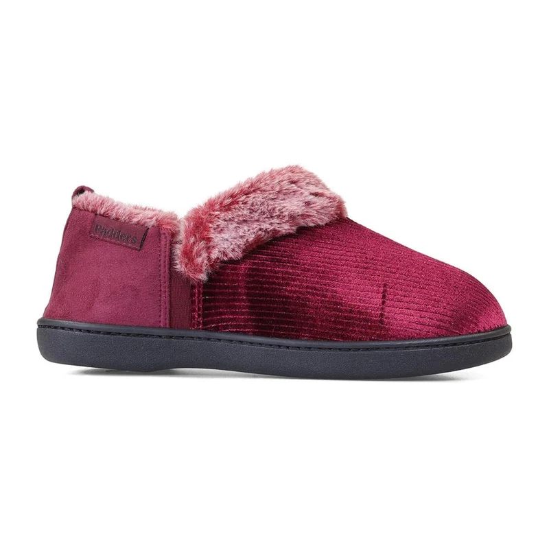 Padders Ladies Slippers 2E Side Stitched Washable - DORA - Dora / null - Winter Red Sparkle Cord