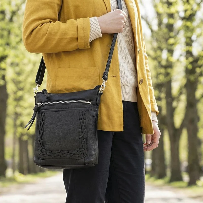 Leather Zip Close Crossbody Bag - JWNBG43000 / 329 276 - Black