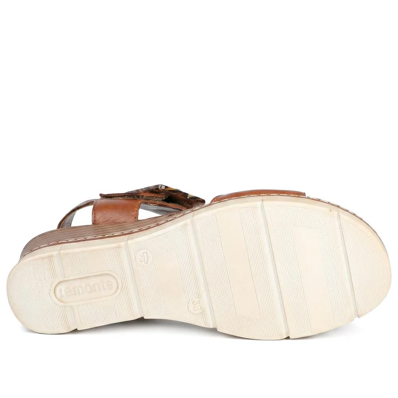 Remonte Dual Fasten Leather Wedge Heel Sandals - DRS43512 / 329 363 - Tan