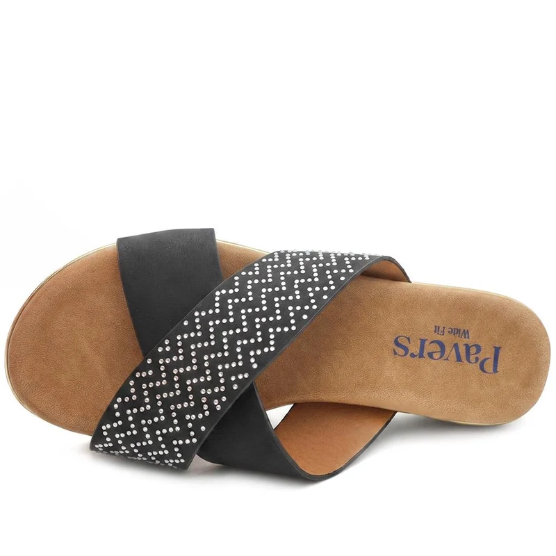 Wide Fit Cross Strap Mule Sandals - BAIZH43065 / 329 525 - Black