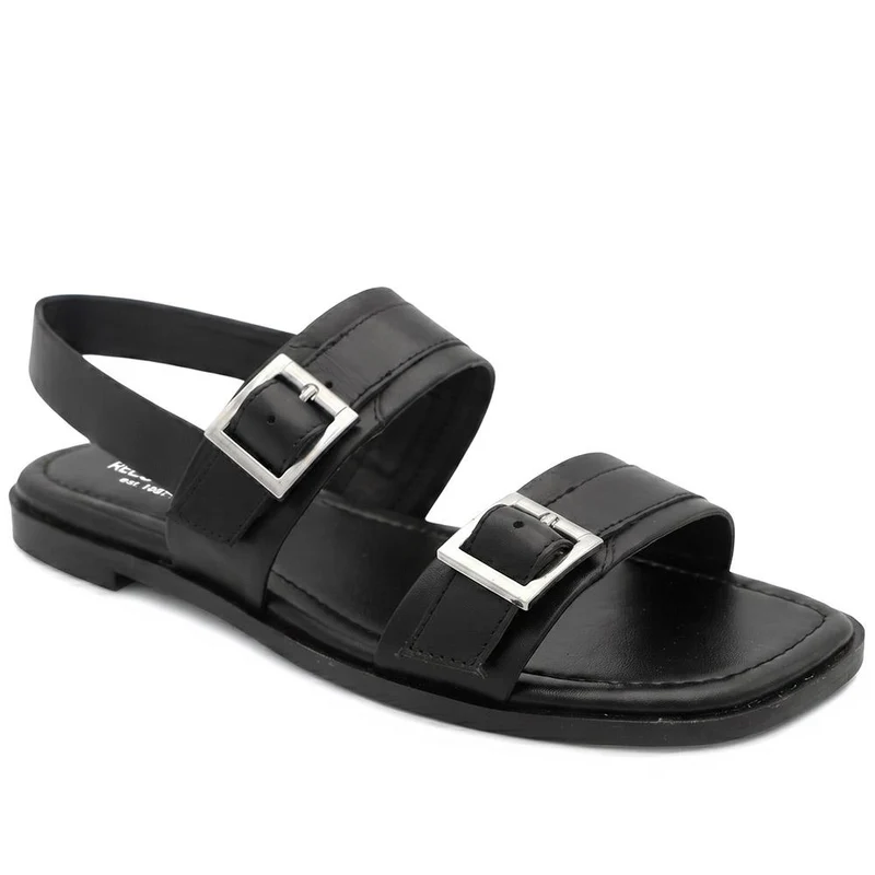 Haniya Leather Dual Buckle Fasten Sandals - HANIYA / 329 573 - Black Leather
