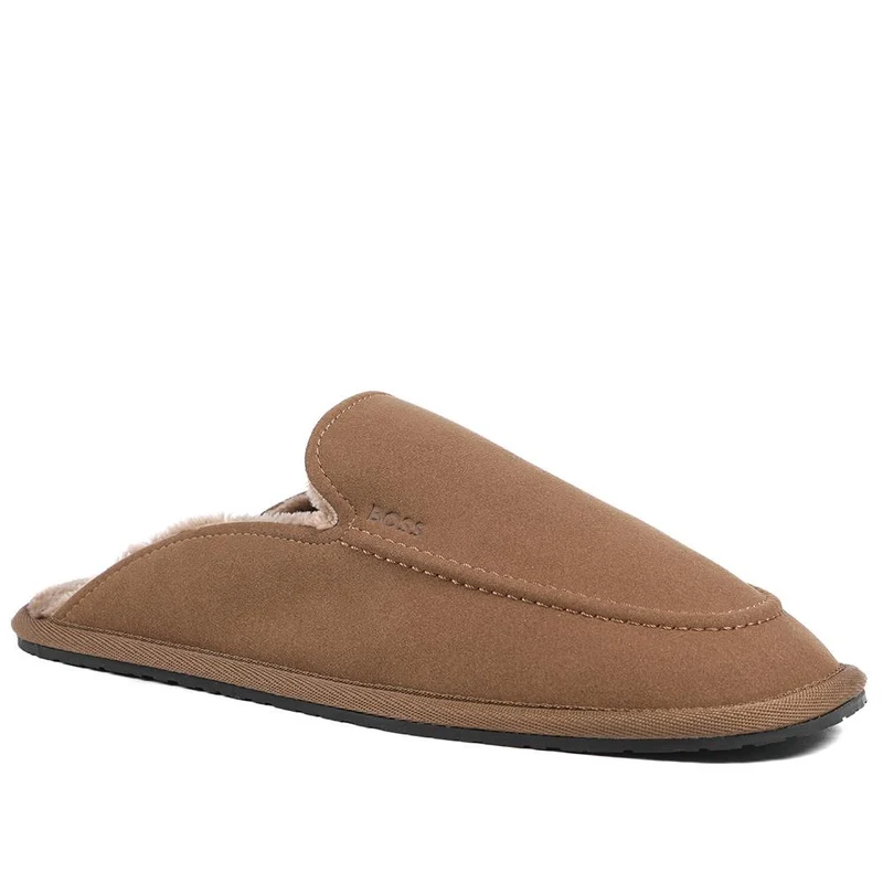 Boss Microfibre Slippers With Rubber Sole - HUGO42510 / 327 811 - Brown