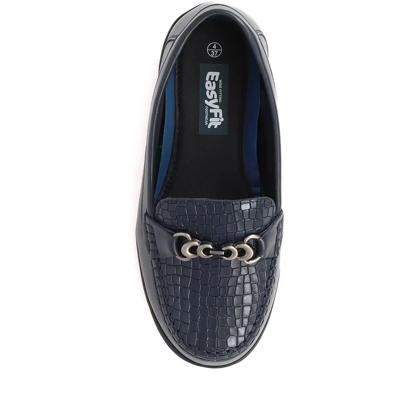 Extra-Wide Fit Leather Loafers - KADENCE / 325 574 - Navy