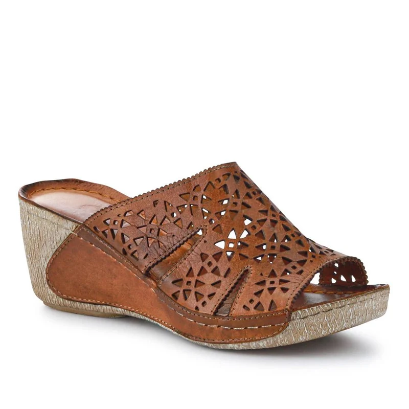 Breathable Leather Wedged Mules - KARY41000 / 327 476