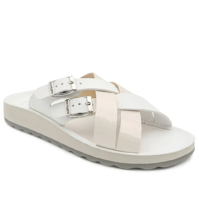 Fly Flot Strappy Dual Buckle Slip On Sandals - FLY43010 / 328 646 - Ivory