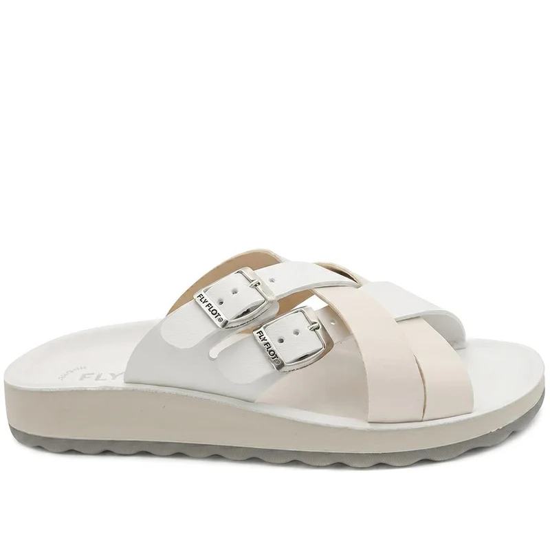 Fly Flot Strappy Dual Buckle Slip On Sandals - FLY43010 / 328 646 - Ivory