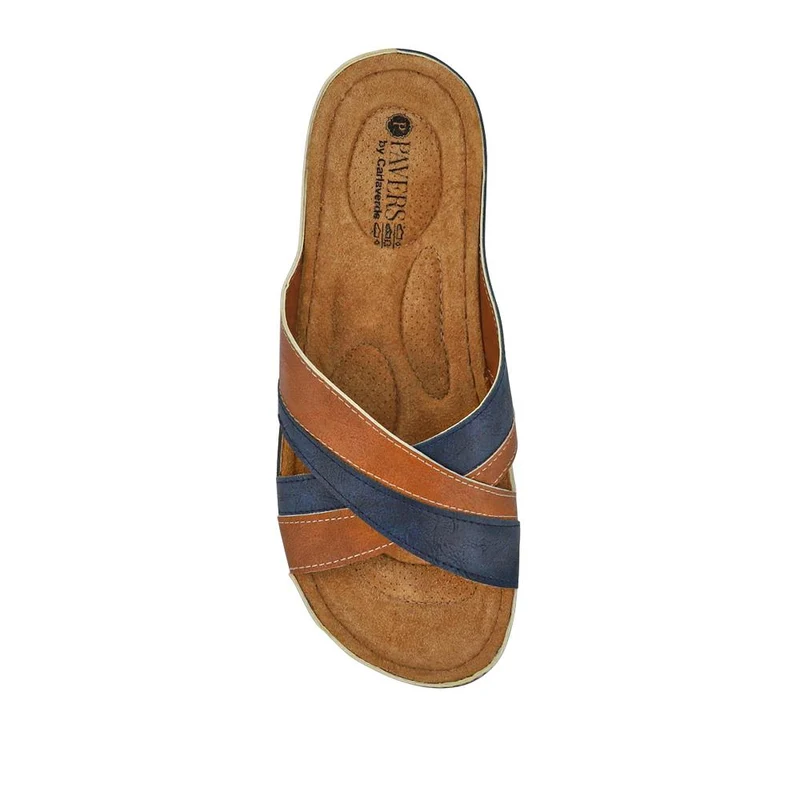 Crossover Mule Sandals - SERAY33007 / 320 090 - Tan-Navy