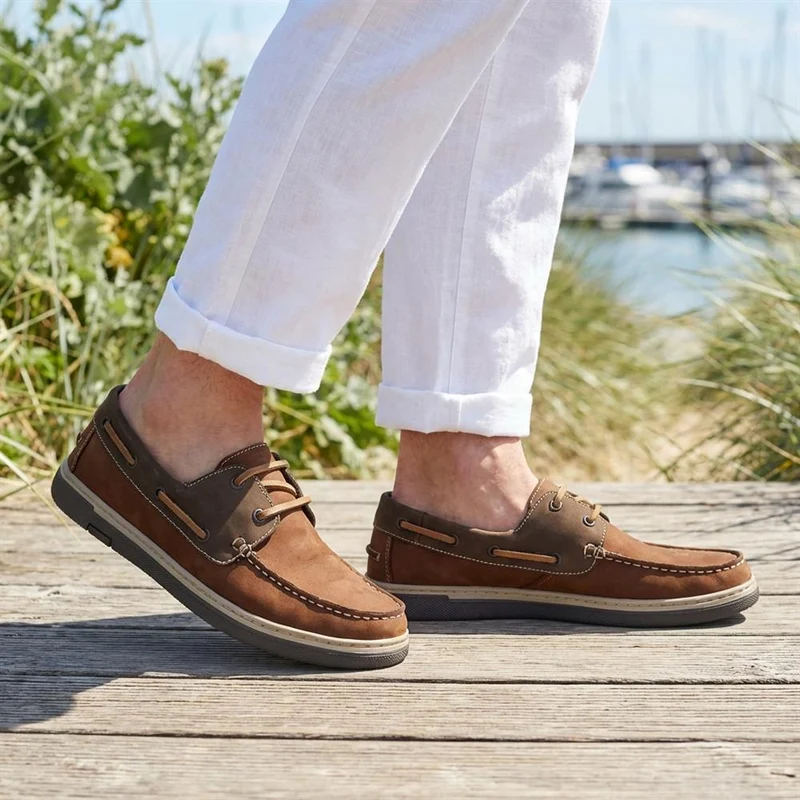 Rubber Soled Leather Boat Shoes - SHAFI41002 / 327 097 - Brown