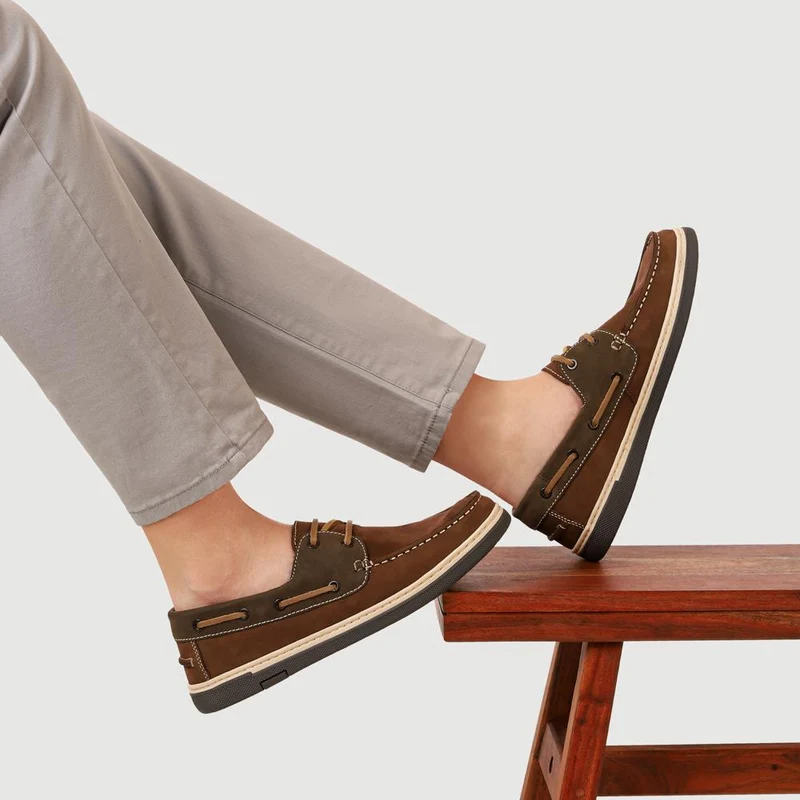 Rubber Soled Leather Boat Shoes - SHAFI41002 / 327 097 - Brown
