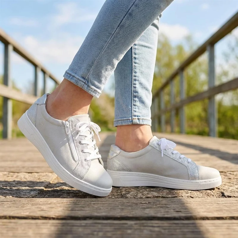 Leather Trainers with Functional Zip - CAL43001 / 329 364 - Taupe
