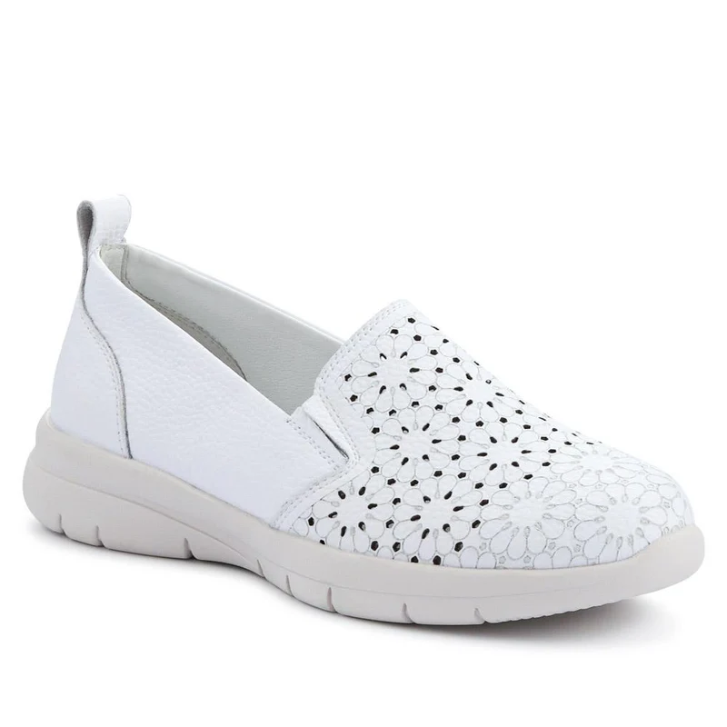 Wide Fit Leather Slip-On Shoes - BRK41034 / 327 021 - White