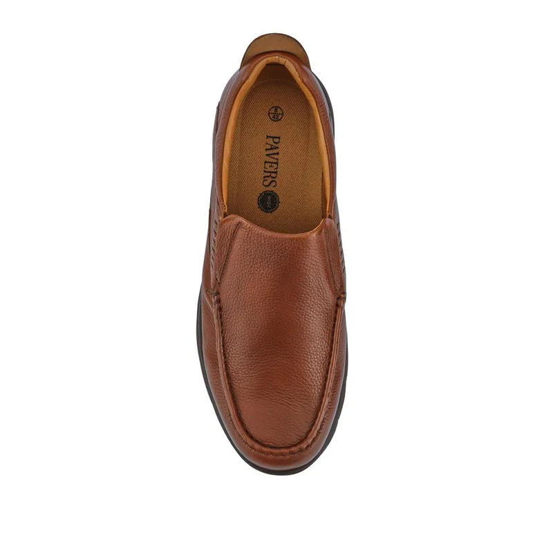 Wide Fit Leather Slip-On Shoes - PERFO41005 / 327 383 - Tan